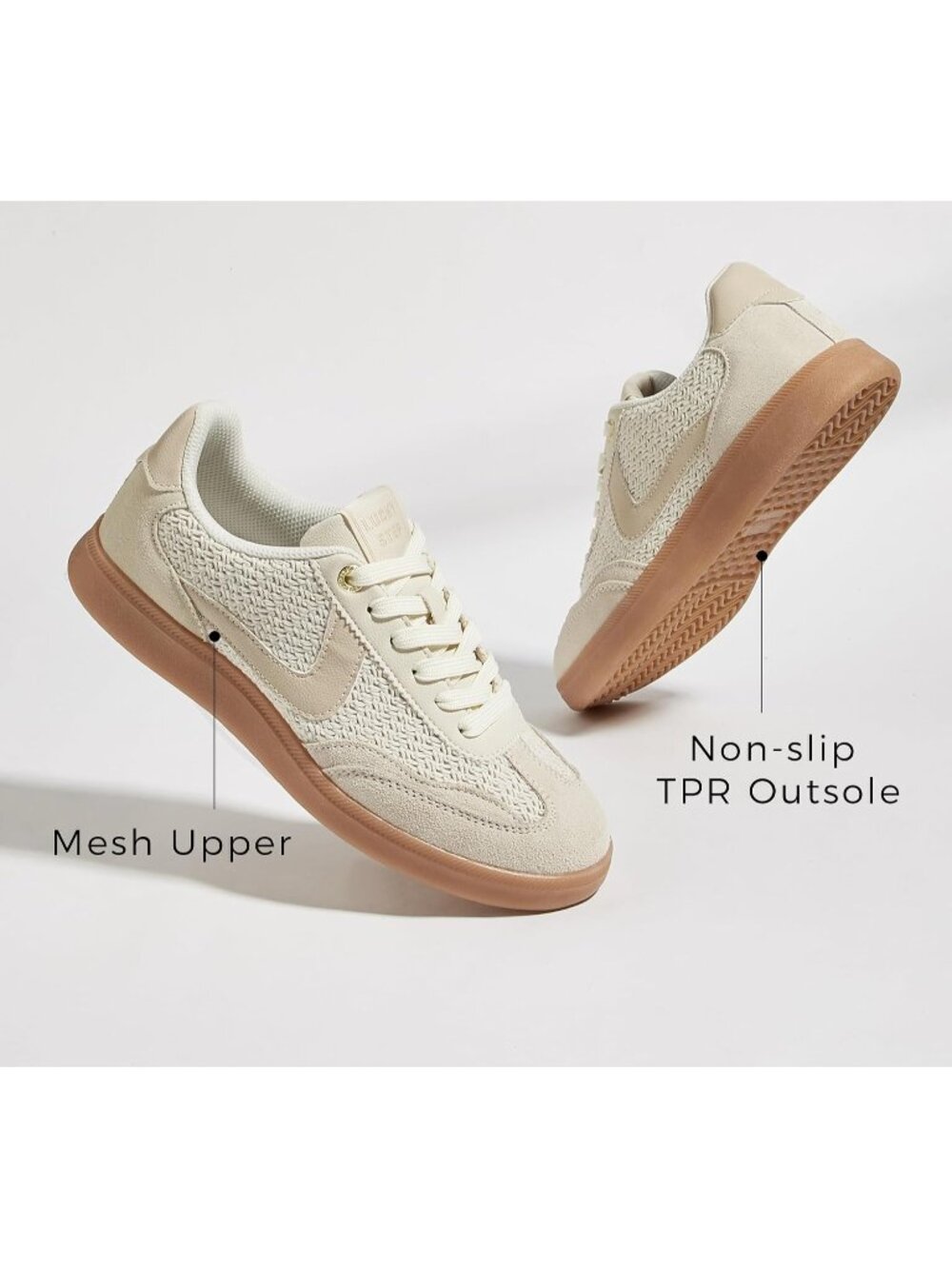 Women's Beige Classic Fashion Casual Skate No Slip Lace Up Walking Sneaker Shoes - Picture 3 of 7